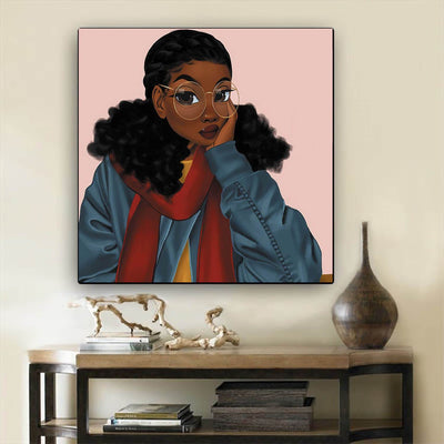 BigProStore African American Wall Art Cute Black Girl African American Canvas Wall Art Afrocentric Living Room Ideas BPS14602 12" x 12" x 0.75" Square Canvas