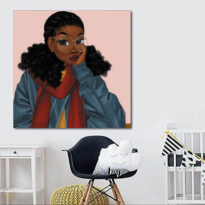 BigProStore African American Wall Art Cute Black Girl African American Canvas Wall Art Afrocentric Living Room Ideas BPS14602 24" x 24" x 0.75" Square Canvas