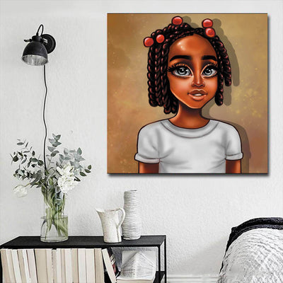 BigProStore African American Wall Art Cute Black Girl Black History Canvas Art Afrocentric Home Decor BPS17619 16" x 16" x 0.75" Square Canvas