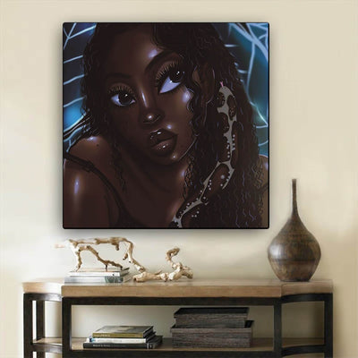 BigProStore African American Wall Art Cute Girl With Afro Afrocentric Wall Art Afrocentric Decorating Ideas BPS15776 12" x 12" x 0.75" Square Canvas
