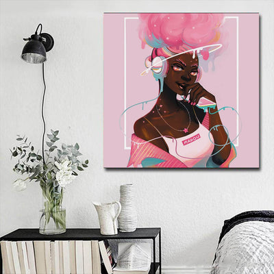 BigProStore African American Wall Art Cute Melanin Poppin Girl African American Artwork On Canvas Afrocentric Decor BPS64052 16" x 16" x 0.75" Square Canvas