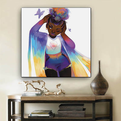 BigProStore African American Wall Art Cute Melanin Poppin Girl Black History Artwork Afrocentric Decor BPS75691 12" x 12" x 0.75" Square Canvas