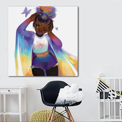 BigProStore African American Wall Art Cute Melanin Poppin Girl Black History Artwork Afrocentric Decor BPS75691 24" x 24" x 0.75" Square Canvas