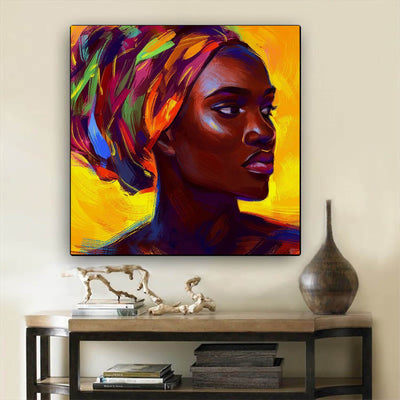 BigProStore African American Wall Art Pretty African American Woman African American Canvas Wall Art Afrocentric Home Decor Ideas BPS47709 24" x 24" x 0.75" Square Canvas