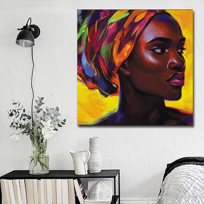 BigProStore African American Wall Art Pretty Afro American Girl African American Abstract Art Afrocentric Living Room Ideas BPS58411 16" x 16" x 0.75" Square Canvas