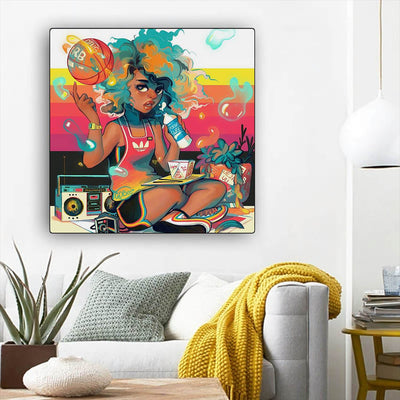 BigProStore African American Wall Art Pretty Afro Girl African American Prints Afrocentric Home Decor BPS86512 12" x 12" x 0.75" Square Canvas