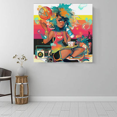 BigProStore African American Wall Art Pretty Afro Girl African American Prints Afrocentric Home Decor BPS86512 16" x 16" x 0.75" Square Canvas