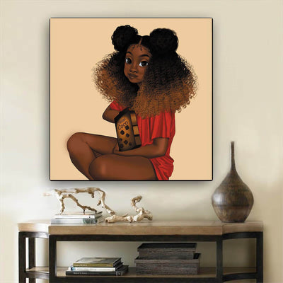 BigProStore African American Wall Art Pretty Black Afro Girls Abstract African Wall Art Afrocentric Wall Decor BPS84335 12" x 12" x 0.75" Square Canvas