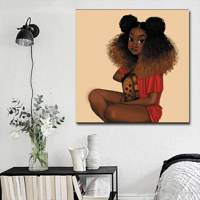 BigProStore African American Wall Art Pretty Black Afro Girls Abstract African Wall Art Afrocentric Wall Decor BPS84335 16" x 16" x 0.75" Square Canvas