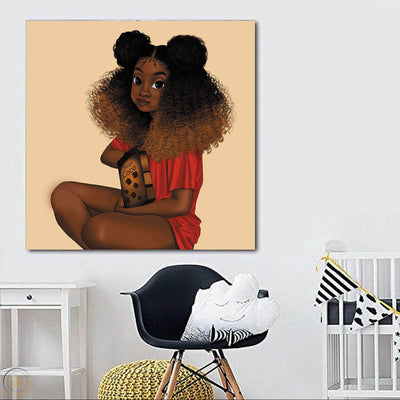 BigProStore African American Wall Art Pretty Black Afro Girls Abstract African Wall Art Afrocentric Wall Decor BPS84335 24" x 24" x 0.75" Square Canvas