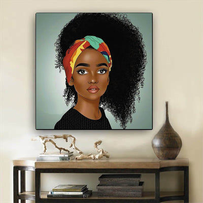 BigProStore African American Wall Art Pretty Black Afro Girls African American Art Prints Afrocentric Decorating Ideas BPS94241 12" x 12" x 0.75" Square Canvas