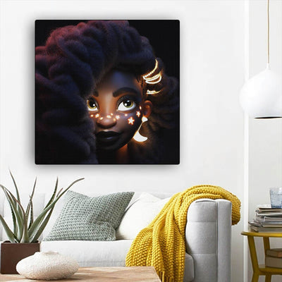 BigProStore African American Wall Art Pretty Black Afro Girls African American Black Art Afrocentric Decorating Ideas BPS56371 12" x 12" x 0.75" Square Canvas