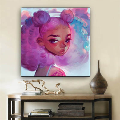 BigProStore African American Wall Art Pretty Black Afro Girls African American Black Art Afrocentric Living Room Ideas BPS27597 24" x 24" x 0.75" Square Canvas