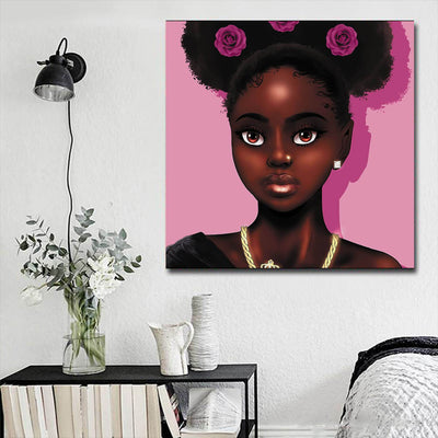 BigProStore African American Wall Art Pretty Girl With Afro African American Framed Wall Art Afrocentric Home Decor BPS52229 16" x 16" x 0.75" Square Canvas