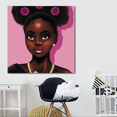 BigProStore African American Wall Art Pretty Girl With Afro African American Framed Wall Art Afrocentric Home Decor BPS52229 24" x 24" x 0.75" Square Canvas