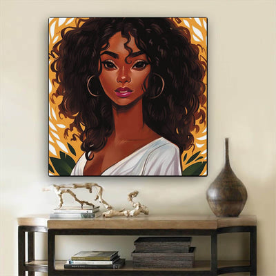 BigProStore African American Wall Art Pretty Melanin Girl African American Canvas Wall Art Afrocentric Living Room Ideas BPS76304 12" x 12" x 0.75" Square Canvas