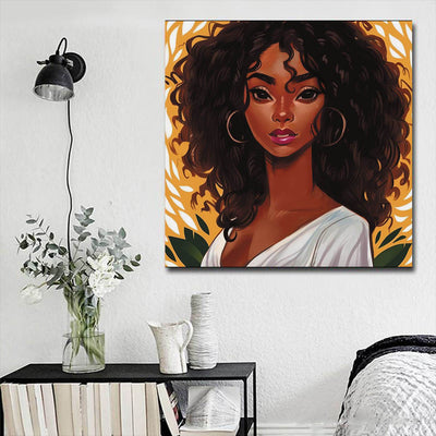 BigProStore African American Wall Art Pretty Melanin Girl African American Canvas Wall Art Afrocentric Living Room Ideas BPS76304 16" x 16" x 0.75" Square Canvas