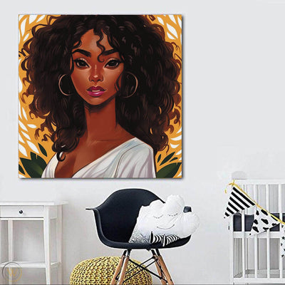 BigProStore African American Wall Art Pretty Melanin Girl African American Canvas Wall Art Afrocentric Living Room Ideas BPS76304 24" x 24" x 0.75" Square Canvas