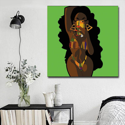 BigProStore African American Wall Art Pretty Melanin Girl Black History Canvas Art Afrocentric Wall Decor BPS37947 16" x 16" x 0.75" Square Canvas