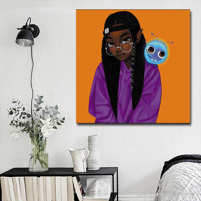 BigProStore African American Wall Art Pretty Melanin Poppin Girl African Canvas Afrocentric Home Decor Ideas BPS80300 16" x 16" x 0.75" Square Canvas