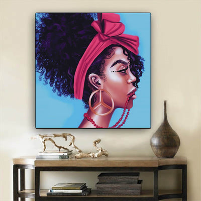 BigProStore African Canvas Art Beautiful Afro American Woman African American Women Art Afrocentric Decor BPS53988 12" x 12" x 0.75" Square Canvas
