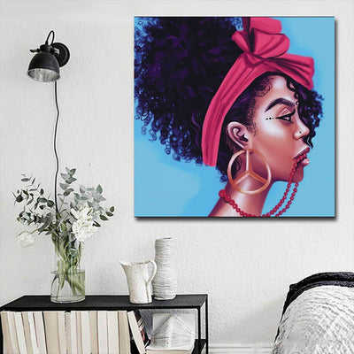 BigProStore African Canvas Art Beautiful Afro American Woman African American Women Art Afrocentric Decor BPS53988 16" x 16" x 0.75" Square Canvas