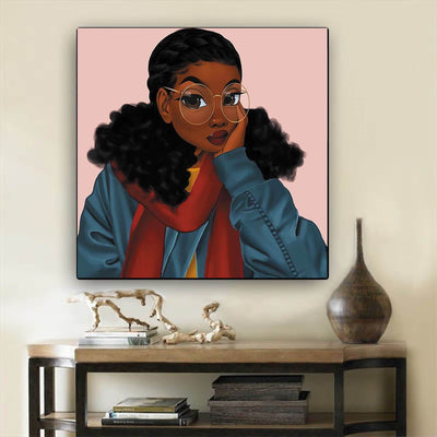 BigProStore African Canvas Art Beautiful Afro American Woman African Black Art Afrocentric Living Room Ideas BPS17224 12" x 12" x 0.75" Square Canvas