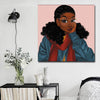 BigProStore African Canvas Art Beautiful Afro American Woman African Black Art Afrocentric Living Room Ideas BPS17224 16" x 16" x 0.75" Square Canvas