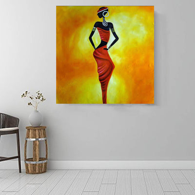 BigProStore African Canvas Art Beautiful Black Afro Girls African American Abstract Art Afrocentric Wall Decor BPS66556 16" x 16" x 0.75" Square Canvas