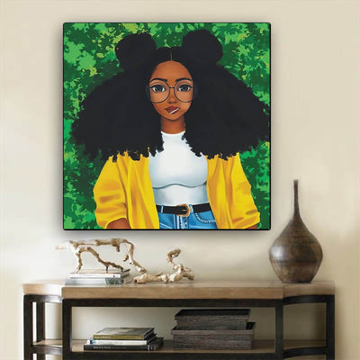BigProStore African Canvas Art Beautiful Black Afro Lady African Black Art Afrocentric Wall Decor BPS11987 12" x 12" x 0.75" Square Canvas