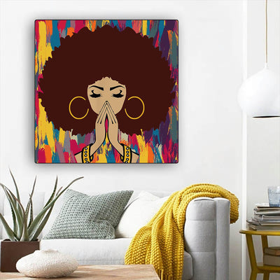 BigProStore African Canvas Art Beautiful Black Girl Afrocentric Wall Art Afrocentric Home Decor Ideas BPS33884 12" x 12" x 0.75" Square Canvas