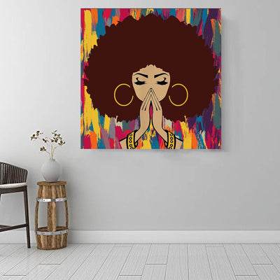 BigProStore African Canvas Art Beautiful Black Girl Afrocentric Wall Art Afrocentric Home Decor Ideas BPS33884 16" x 16" x 0.75" Square Canvas
