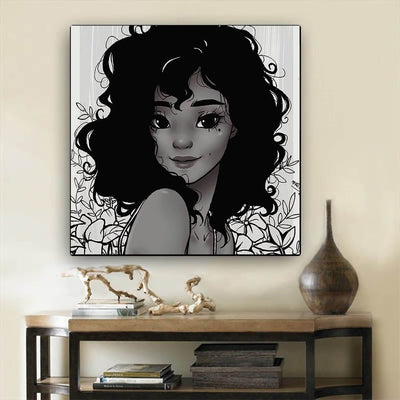 BigProStore African Canvas Art Beautiful Girl With Afro African American Art Prints Afrocentric Home Decor BPS18270 12" x 12" x 0.75" Square Canvas