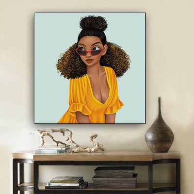 BigProStore African Canvas Art Beautiful Melanin Girl African American Wall Art And Decor Afrocentric Home Decor BPS48465 12" x 12" x 0.75" Square Canvas