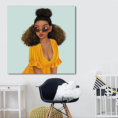 BigProStore African Canvas Art Beautiful Melanin Girl African American Wall Art And Decor Afrocentric Home Decor BPS48465 24" x 24" x 0.75" Square Canvas