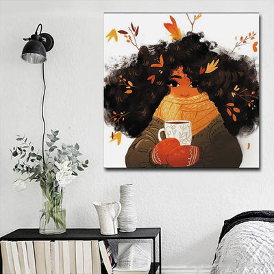 BigProStore African Canvas Art Beautiful Melanin Poppin Girl Abstract African Wall Art Afrocentric Home Decor Ideas BPS68479 16" x 16" x 0.75" Square Canvas
