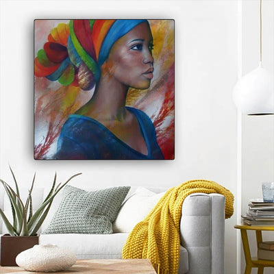 BigProStore African Canvas Art Cute African American Female African American Artwork On Canvas Afrocentric Living Room Ideas BPS40686 12" x 12" x 0.75" Square Canvas