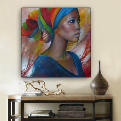 BigProStore African Canvas Art Cute African American Female African American Artwork On Canvas Afrocentric Living Room Ideas BPS40686 24" x 24" x 0.75" Square Canvas