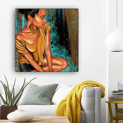 BigProStore African Canvas Art Cute African American Girl African Canvas Afrocentric Home Decor BPS78982 12" x 12" x 0.75" Square Canvas