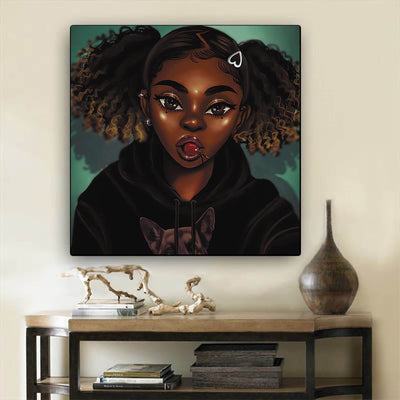 BigProStore African Canvas Art Cute African American Woman Afro American Art Afrocentric Wall Decor BPS47008 12" x 12" x 0.75" Square Canvas