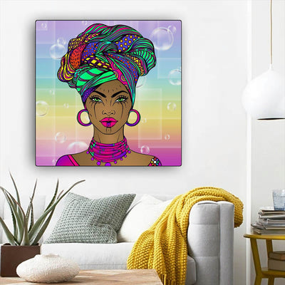BigProStore African Canvas Art Cute Afro American Girl Afro American Art Afrocentric Living Room Ideas BPS65729 12" x 12" x 0.75" Square Canvas
