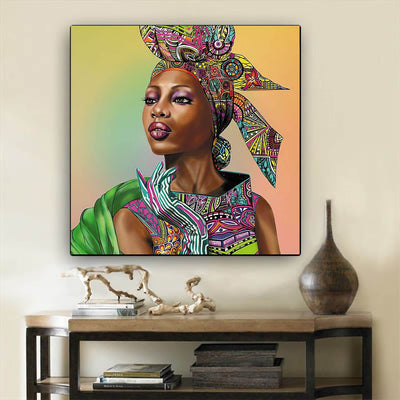 BigProStore African Canvas Art Cute Afro American Girl Black History Artwork Afrocentric Home Decor BPS74284 12" x 12" x 0.75" Square Canvas