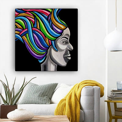 BigProStore African Canvas Art Cute Afro American Woman Framed African Wall Art Afrocentric Living Room Ideas BPS63598 12" x 12" x 0.75" Square Canvas