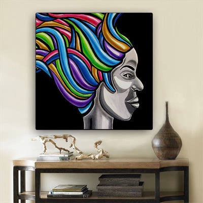 BigProStore African Canvas Art Cute Afro American Woman Framed African Wall Art Afrocentric Living Room Ideas BPS63598 24" x 24" x 0.75" Square Canvas