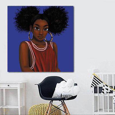 BigProStore African Canvas Art Cute Black Afro Girls African American Prints Afrocentric Home Decor BPS48948 24" x 24" x 0.75" Square Canvas
