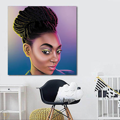 BigProStore African Canvas Art Cute Melanin Poppin Girl African Canvas Afrocentric Home Decor BPS69826 24" x 24" x 0.75" Square Canvas