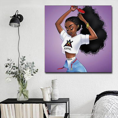 BigProStore African Canvas Art Cute Melanin Poppin Girl African Canvas Wall Art Afrocentric Home Decor Ideas BPS37114 16" x 16" x 0.75" Square Canvas