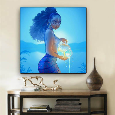 BigProStore African Canvas Art Pretty African American Girl African American Framed Art Afrocentric Home Decor BPS32975 24" x 24" x 0.75" Square Canvas