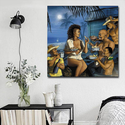 BigProStore African Canvas Art Pretty Afro American Girl Afro American Art Afrocentric Decor BPS12450 16" x 16" x 0.75" Square Canvas