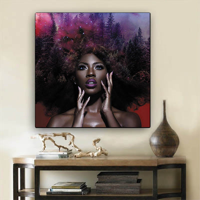 BigProStore African Canvas Art Pretty Afro American Girl Framed African Wall Art Afrocentric Living Room Ideas BPS29887 12" x 12" x 0.75" Square Canvas